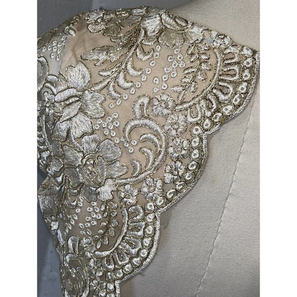 She And Sky Embroidered Bride Holiday Gold White Mini Dress Cutout Back L‎ - Picture 4 of 13